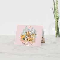 Woodland Animals Girals Baby shower Merci Note