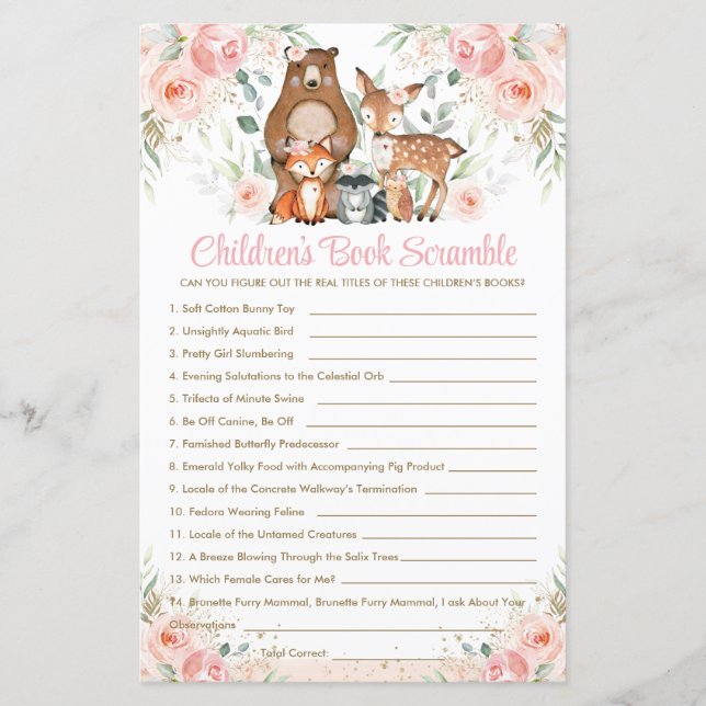 Woodland Animals Pink Floral Jeux de livres pour e (Devant)