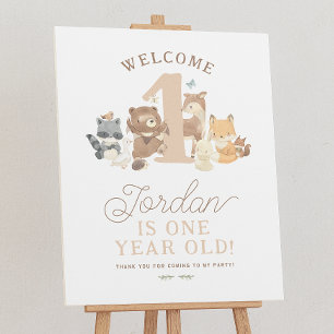 Woodland Animaux 1er anniversaire Affiche de bienv