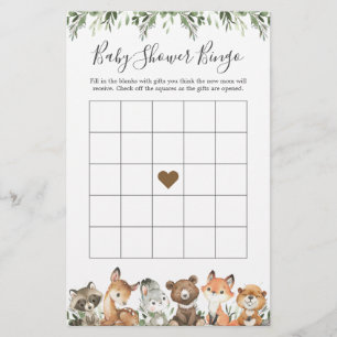 Woodland Animaux Baby shower Jeu de Bingo
