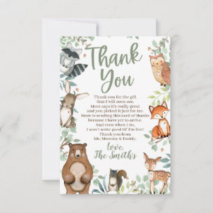 Woodland Animaux Baby shower Merci Cartes