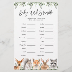 Woodland Animaux Baby shower Word Scramble Jeu
