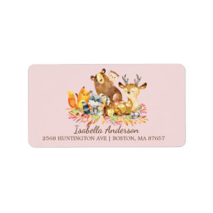 Woodland Animaux Filles Baby shower Étiquette de a