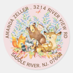 Woodland Animaux Filles Baby shower Étiquette de a