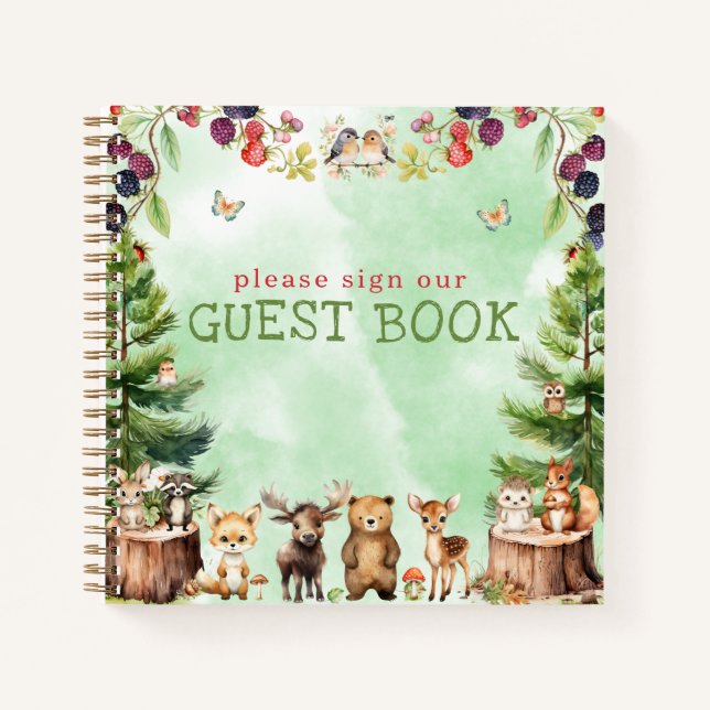 Woodland Animaux Forest Baby shower Livre d'or (Devant)