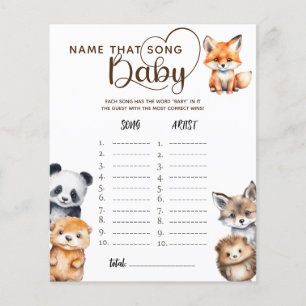 Woodland Animaux Nom Baby shower Ce Jeu De Chanson