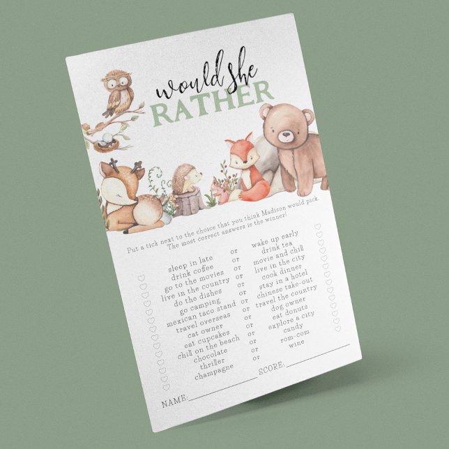 Woodland Animaux Voudrait-Elle Plutôt Baby shower  (Créateur téléchargé)