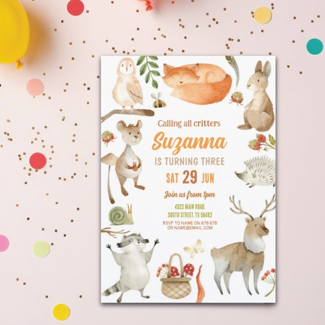 Woodland Anniversaire Invitation Fête Animaux Forê (Créateur téléchargé)