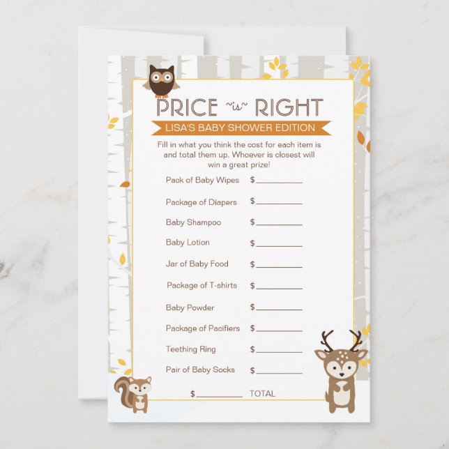 Woodland Automne / Baby shower d'hiver Jeu de prix (Devant)