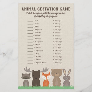 Woodland Baby shower Animal Gestation Quiz du jeu