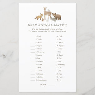 Woodland Baby shower Baby Animal Match Jeu
