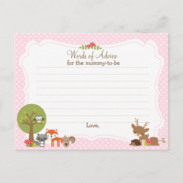 Woodland Baby shower Carte de conseil pour la mère (Devant)