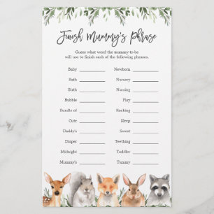 Woodland Baby shower Finish Mummy's Phrase Game