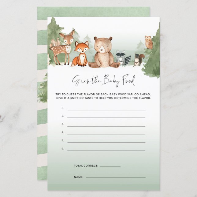 Woodland Baby shower Game Guess Baby Food (Devant / Derrière)