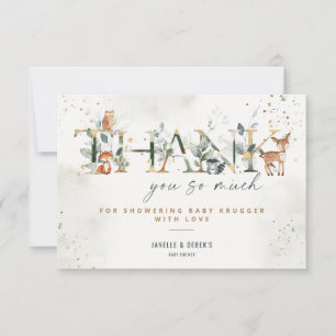 Woodland Baby shower Green Merci Carte de note
