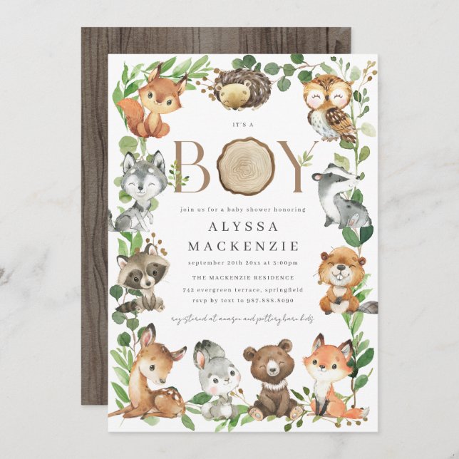 Woodland Baby Shower Invitation (Devant / Derrière)