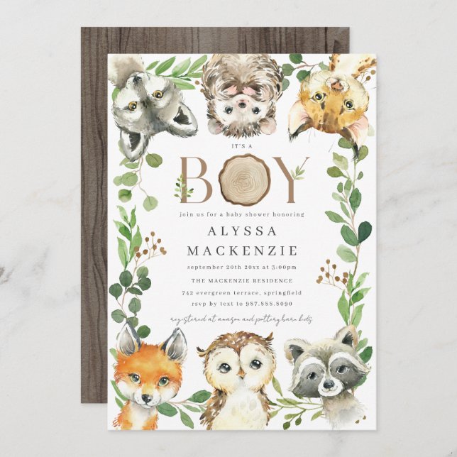Woodland Baby Shower Invitation (Devant / Derrière)