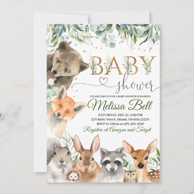 Woodland Baby shower Invitation garçon, ours Fox (Devant)