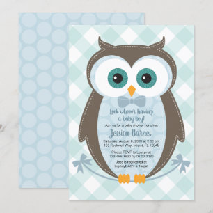 Woodland baby shower invitation hibou garçon bleu