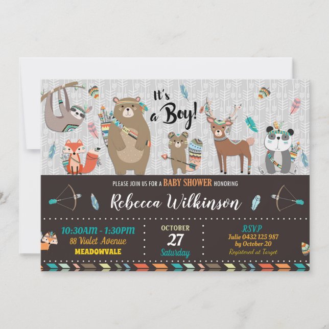 Woodland Baby Shower Invitations Baby Boy Shower (Devant)
