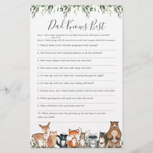 Woodland Baby shower Papa connaît le meilleur jeu (Devant)
