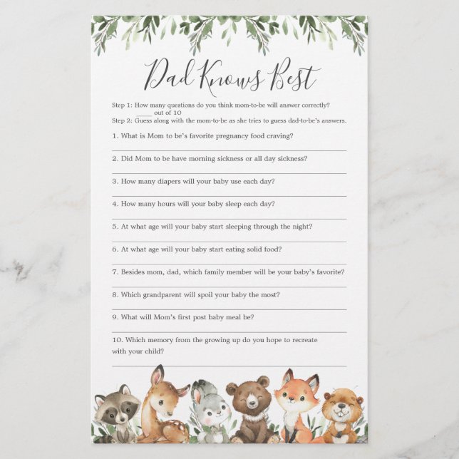 Woodland Baby shower Papa connaît le meilleur jeu (Devant)