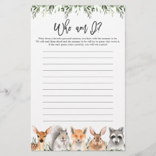 Woodland Baby shower Qui Suis-Je Joué