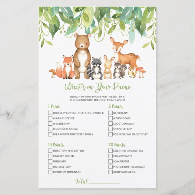 Woodland Baby shower What's On your Phone Game (Devant)