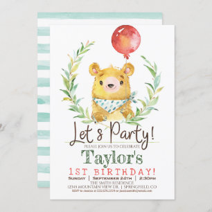 Woodland Bear 1er Anniversaire Fête Invitation