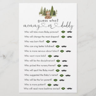 Woodland Bear Baby shower "Devinez qui" Jeu