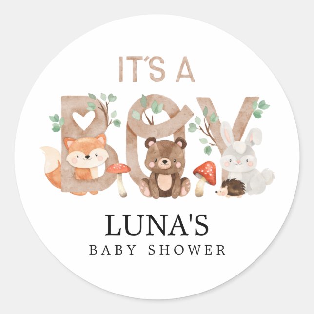 Woodland C'est un Baby shower garçon Stickers (Devant)