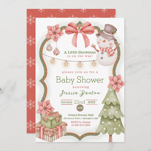 Woodland Christmas Snowman Baby shower Invitation (Devant / Derrière)
