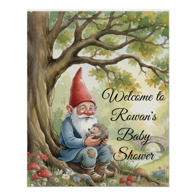 Woodland Creature Gnome baby shower poster (Devant)