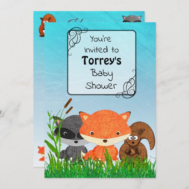 Woodland Créatures Baby shower Invitation (Devant / Derrière)