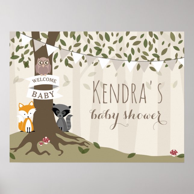 Woodland Creatures Poster Baby shower neutre (Devant)