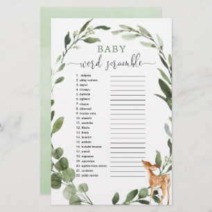 Woodland Deer Baby mot scramble jeu baby shower