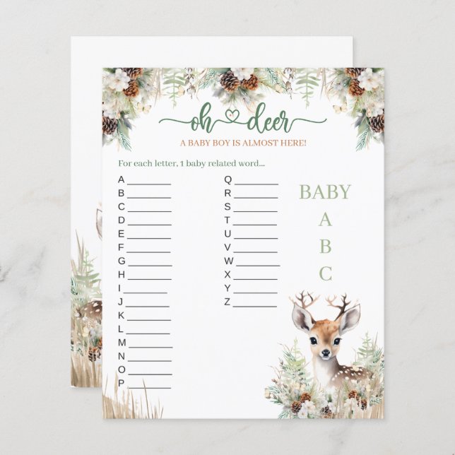 Woodland Deer Baby shower Jeu de garçon (Devant / Derrière)