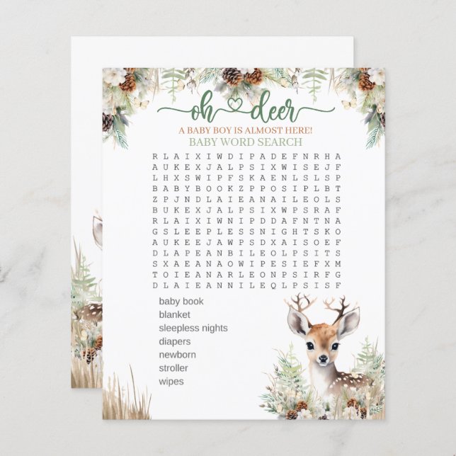 Woodland Deer Baby shower Jeu de garçon (Devant / Derrière)