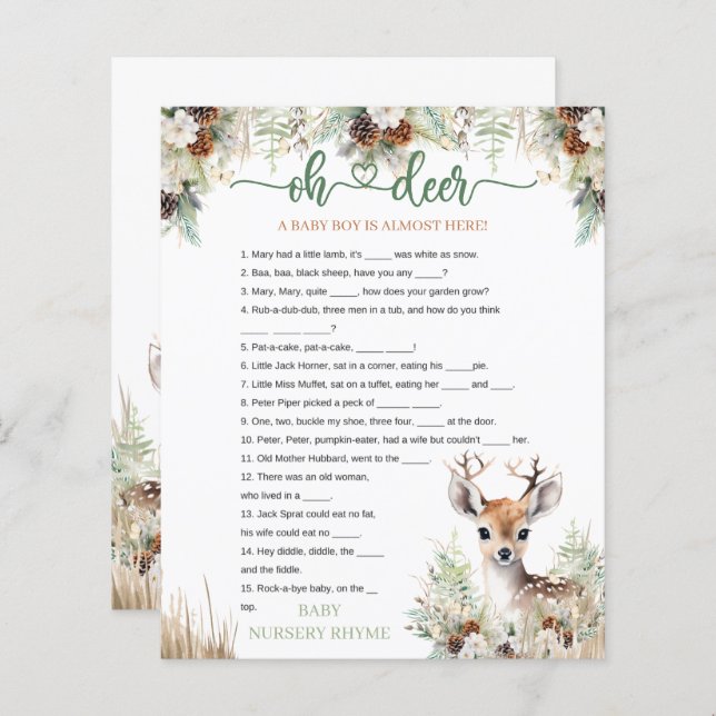 Woodland Deer Baby shower Jeu de garçon (Devant / Derrière)