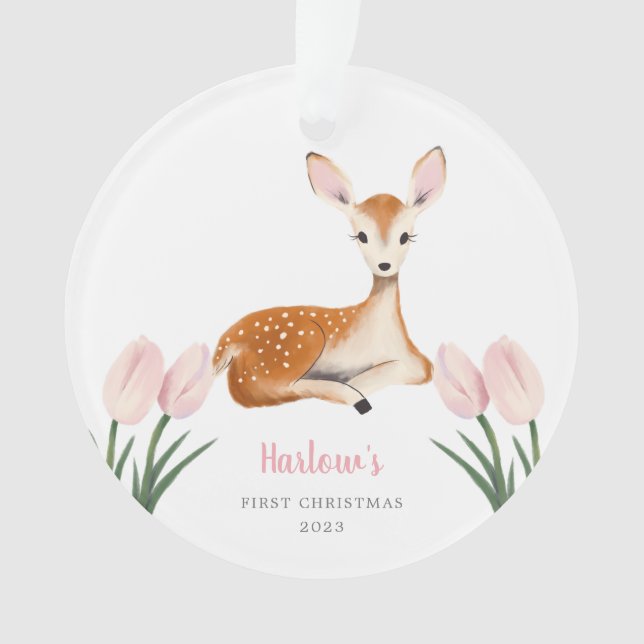 Woodland Deer Pink Baby's First Christmas (devant)