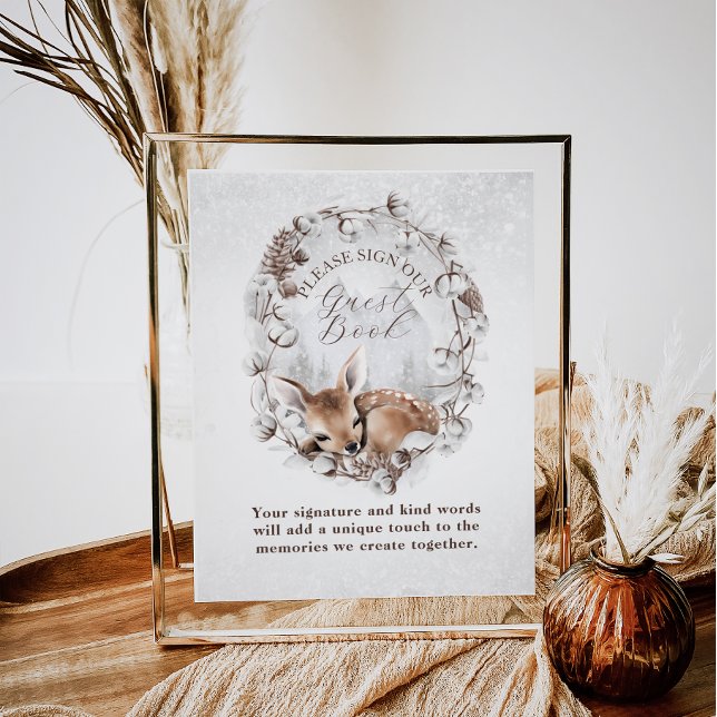 Woodland Deer Winter Baby shower Livre d'or (Créateur téléchargé)