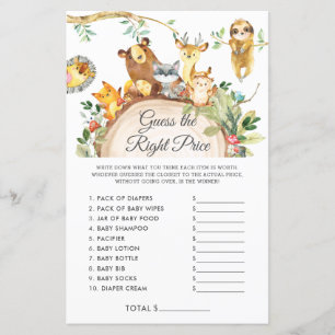 Woodland devine le bon prix jeu de Baby shower