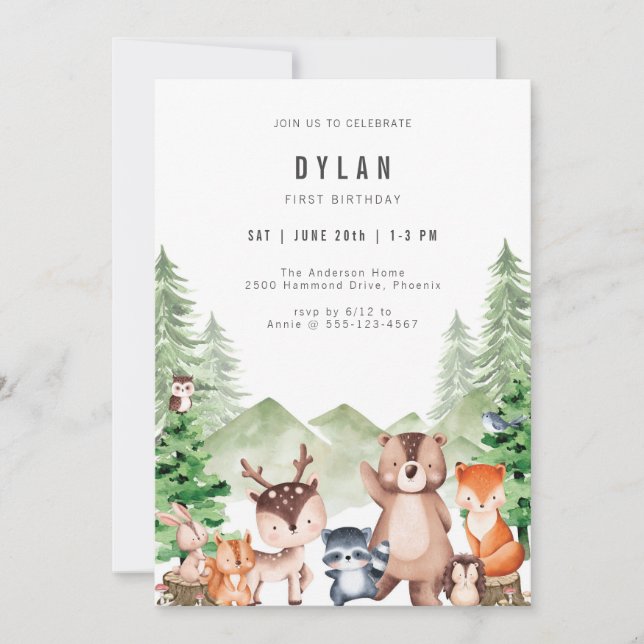 Woodland Forest Animal Boy Birthday Invitation (Devant)