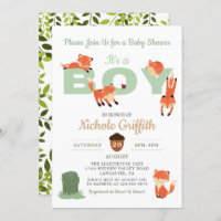 Woodland Forest Fox Boy Baby shower Invitation