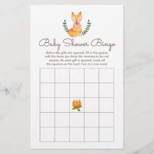 Woodland Fox Baby shower Jeu de Bingo