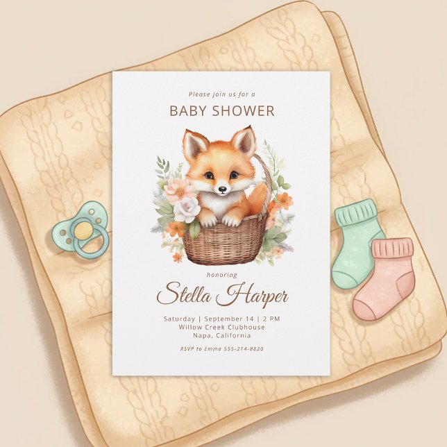 Woodland Fox Floral Girl Baby Shower Invitation (Créateur téléchargé)