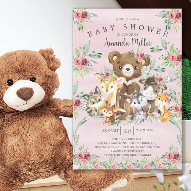 Woodland Friends Girls Baby shower Invitation (Créateur téléchargé)
