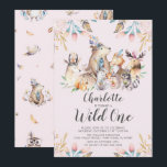 Woodland Friends Wild One Birthday Invitation<br><div class="desc">Bêtes boisées sauvages une fille anniversaire Invitation avec un dos de coordination.</div>