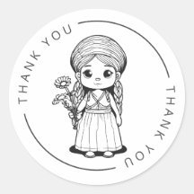 Woodland Girl with Daisies - Stickers Merci