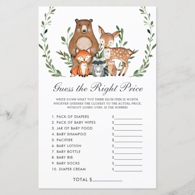 Woodland Greenery Devinez juste Prix jeu de douche (Devant)